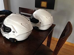 (TWO) Harley Davidson Capstone SunShield Modular Helmets w/SENA devices Installed - Sizes XXL &amp; M - Part# 98369-15VM - White Color - Like New!-h2.jpg