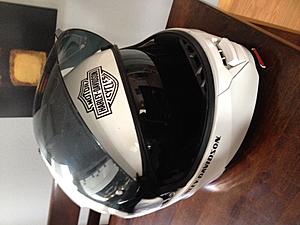 (TWO) Harley Davidson Capstone SunShield Modular Helmets w/SENA devices Installed - Sizes XXL &amp; M - Part# 98369-15VM - White Color - Like New!-h3.jpg