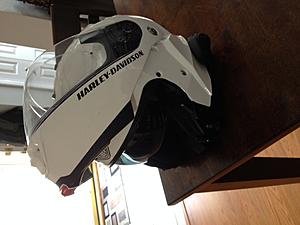 (TWO) Harley Davidson Capstone SunShield Modular Helmets w/SENA devices Installed - Sizes XXL &amp; M - Part# 98369-15VM - White Color - Like New!-h4.jpg