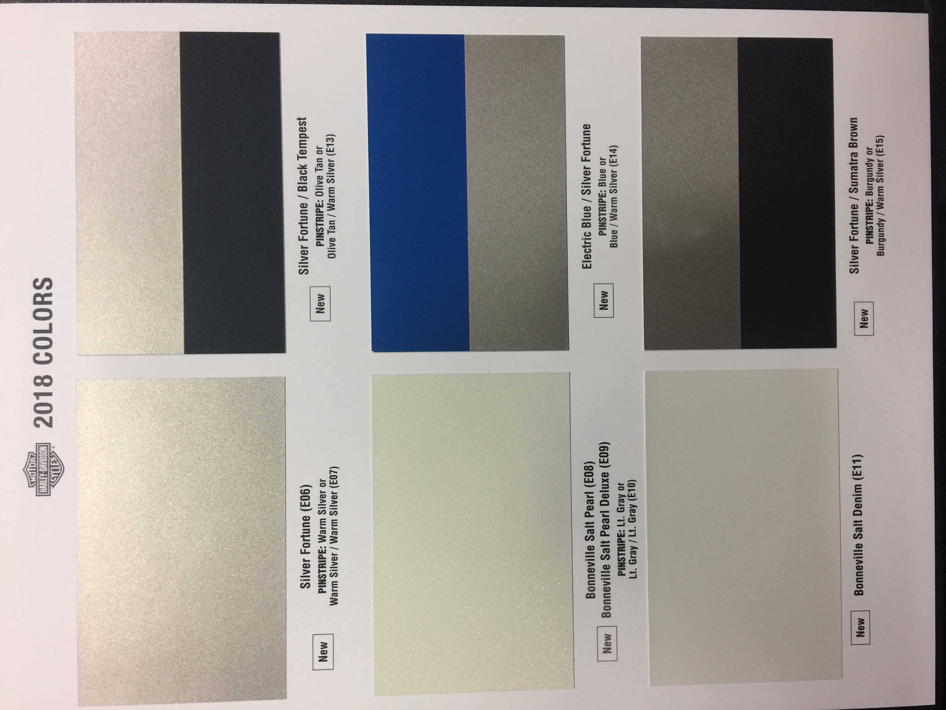 2018 Harley Color Chart