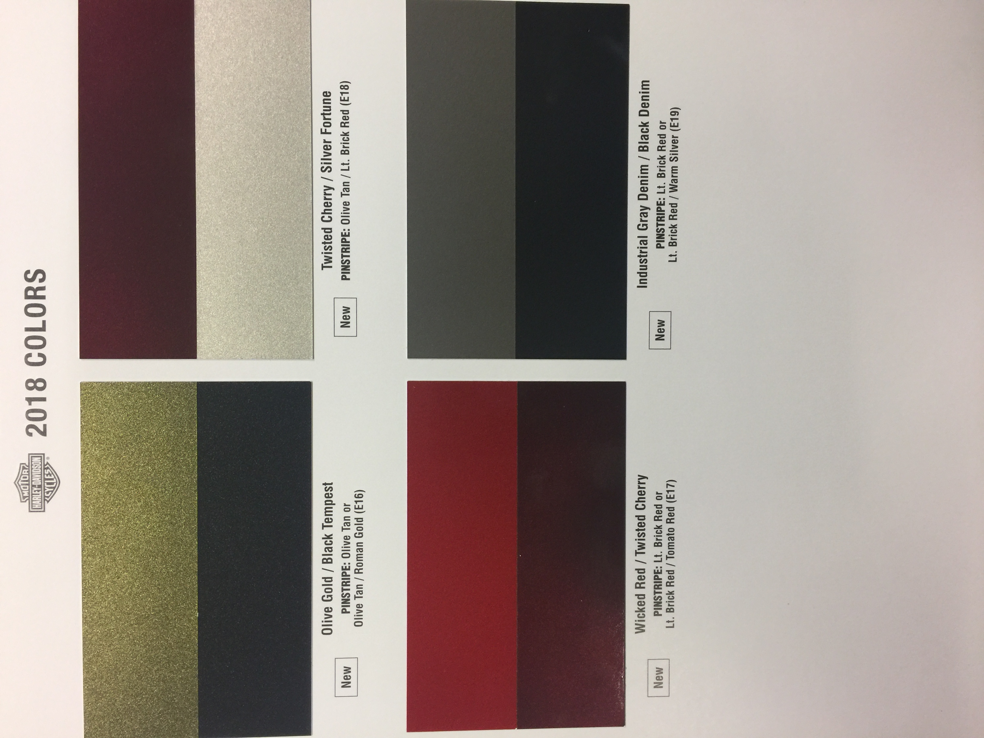 2018 Harley Color Chart