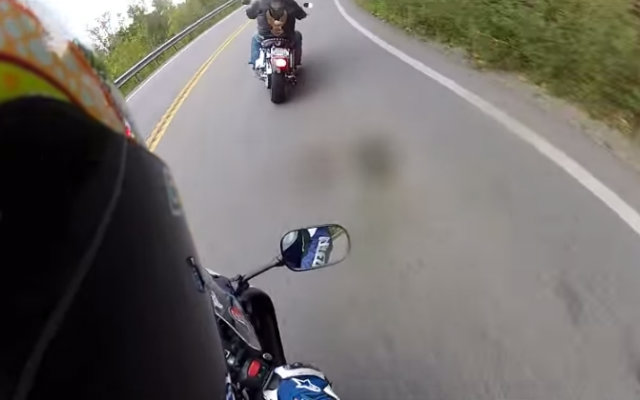 Sports Bike Chasing a Harley