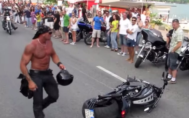 Cool Shirtless Guy Falls Off His Harley, Somehow Remains Cool