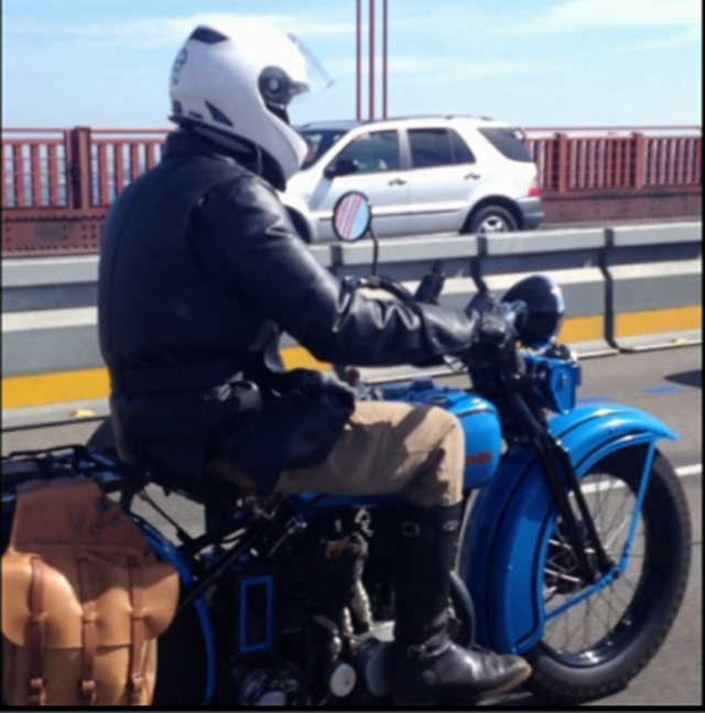 Crossing the Golden Gate Bridge on Antique Harley-Davidson Motorcycles