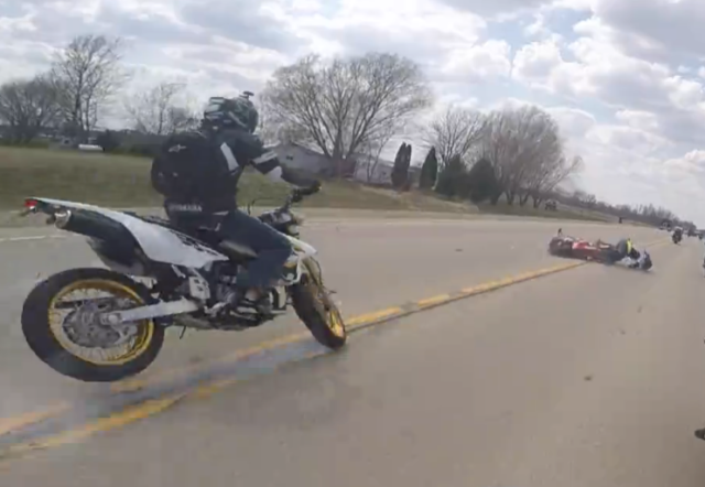 Downed Motorcyclist Nearly Hit by Oncoming Semi-Truck