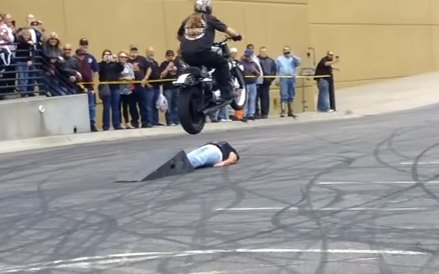 Busted Knuckles Jump Over Woman in Astounding Stunt Show!