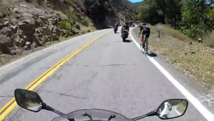 Bicyclist Passing Motorcycles on Mountain Road is a Madman