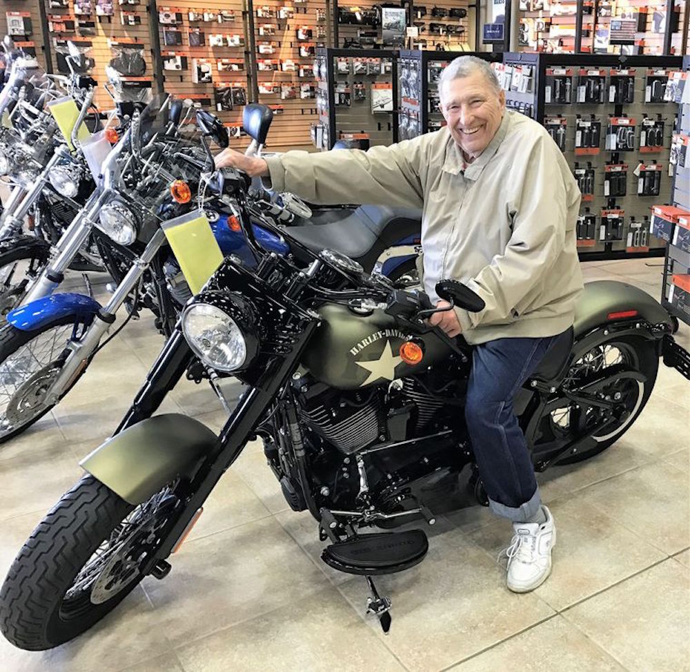Retired Veteran Jim Nef Tours Harley Showroom