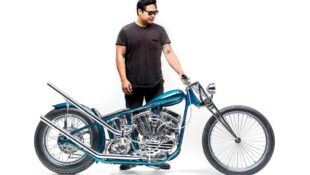 Ben Zales with 1963 Harley-Davidson Panhead chopper
