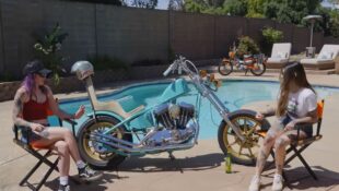 Amanda and her custom 1998 Harley-Davidson Sportster Chopper build.